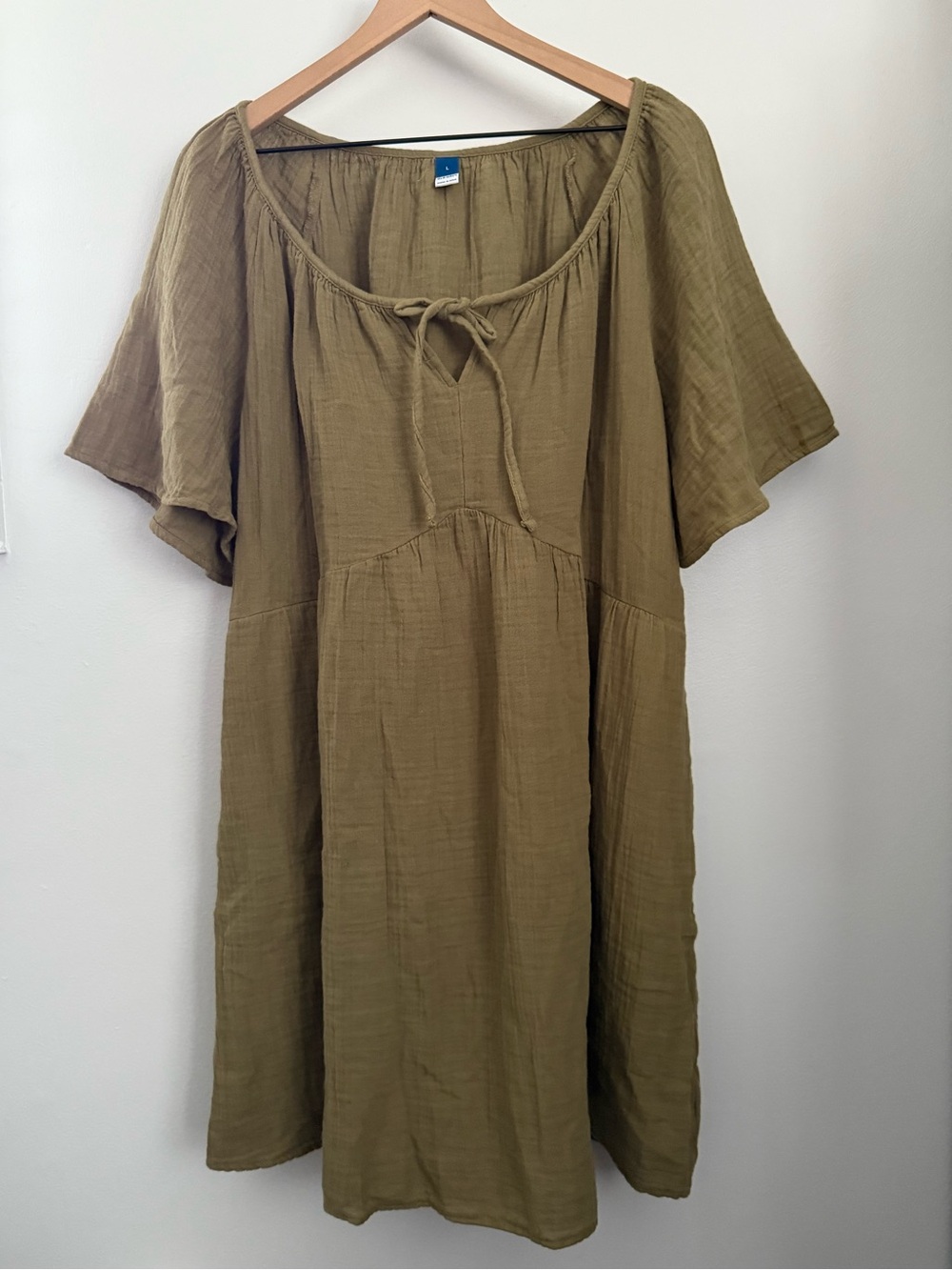 Old Navy Large Gauze Cotton Mini Swing Dress Boho Lagen Olive Flowy Forest Fall